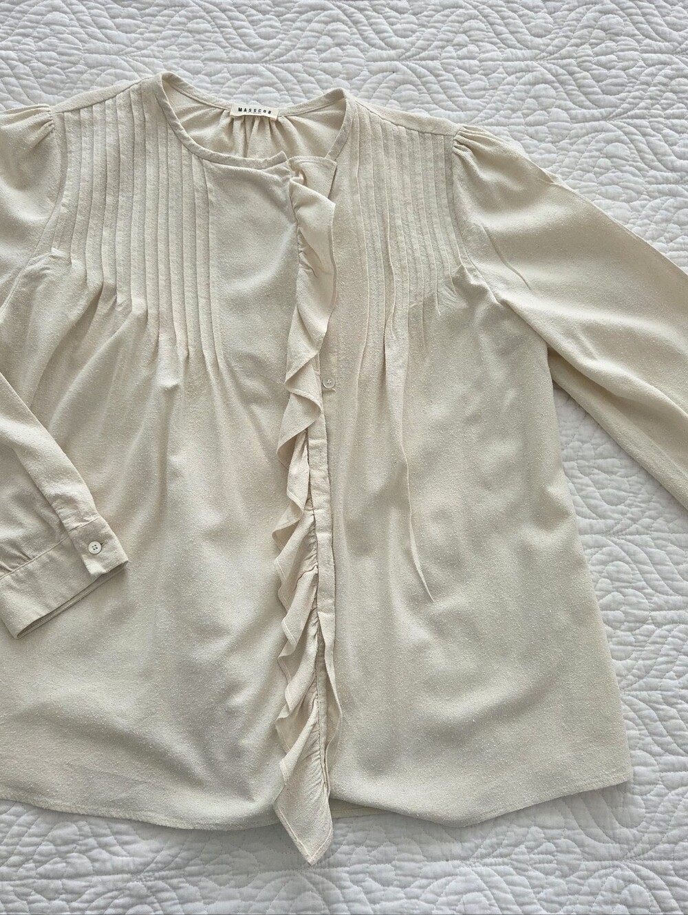 MASSCOB Cream Ruffle Button-Front Blouse